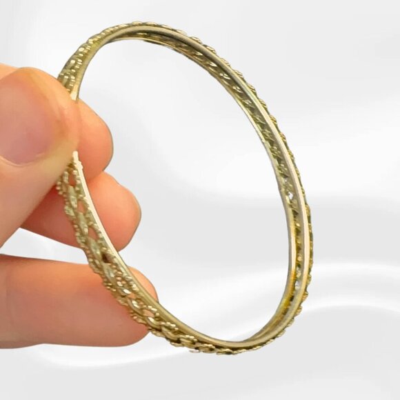 Gold-Tone Textured Bangle Bracelet | Vintage-Inspired Stackable Jewelry - Picture 5 of 6